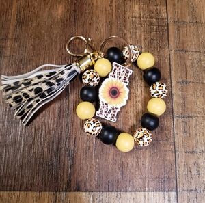Sunflower Mom Beaded Keychain Bracelet